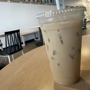 Iced coffee at seating area