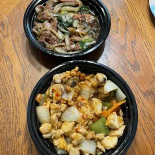 two bowls of food on a table