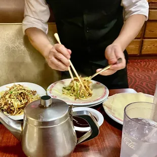 Clarence assembling my Moo Shoo Pork