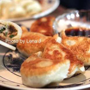 Inside of Pot Stickers (Pork) 鍋貼 ($18.95) - 6 pieces. Crisp surface, juicy inside. Very hefty.