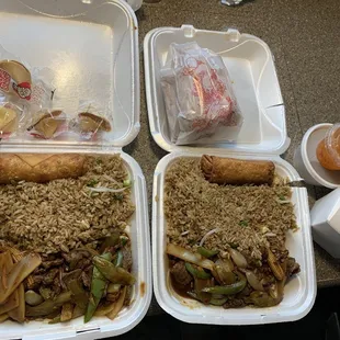 Szechuan beef, a side of almond sauce for my rice. Oh and the best part, extra rolls!