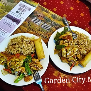 two plates of food on a table