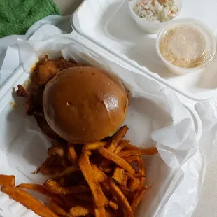 a burger and fries