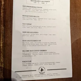 Fish Fry Friday menu