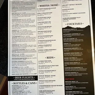 Menu drinks