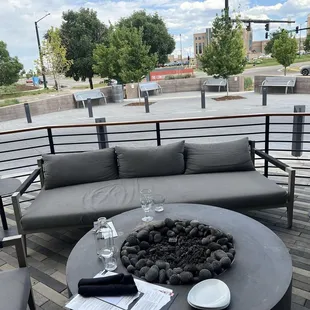 Outside seating option along with tables.