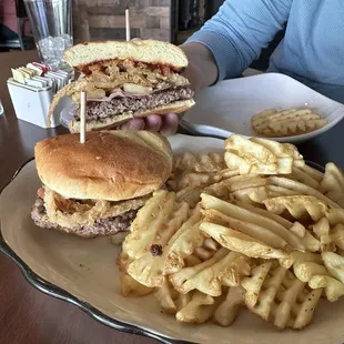 Hawaiian burger with waffle fries