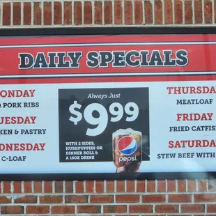 a sign for the daily specials