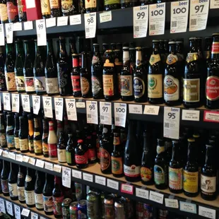 a wide selection of beer bottles