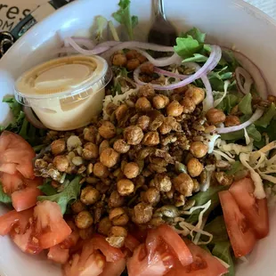 Regular garden salad with chipotle dressing.