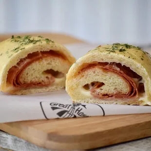 Pepperoni Roll, sliced pepperoni &amp; provolone wrapped inside our Farmhouse White Bread!