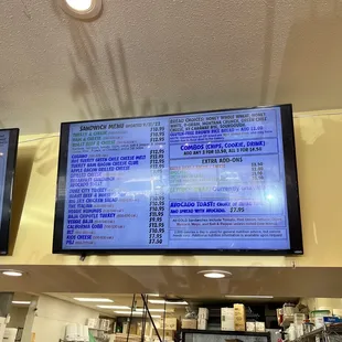 Indoor menu for food items