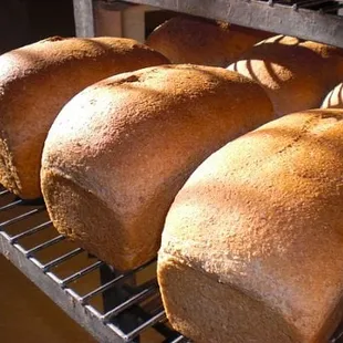 fresh baked bread on a rack