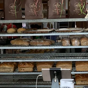 a display of bread and pastries