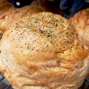 Savory Swiss bread - mushrooms, herbs, and Swiss cheese in 100% whole grain flour milled in House.
