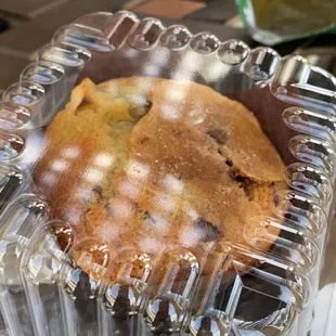 a chocolate chip pie in a plastic container