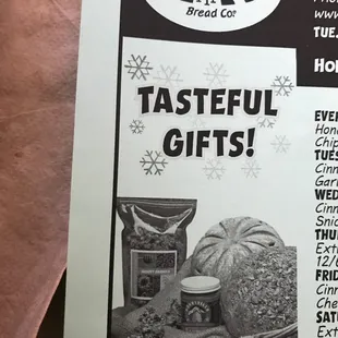 a menu for the great harvest bread co