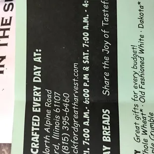 Contact info, business hours