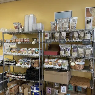 a variety of products on shelves