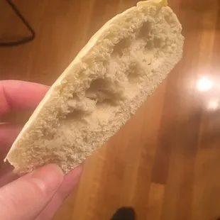 a hand holding a piece of bread