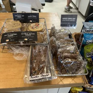 Some just packaged breads at the counter, tons behind.