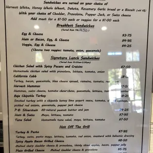 Menu by the register.