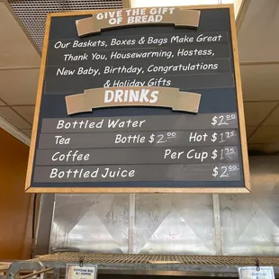 prices of bread and drinks