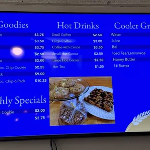 a menu on a large screen