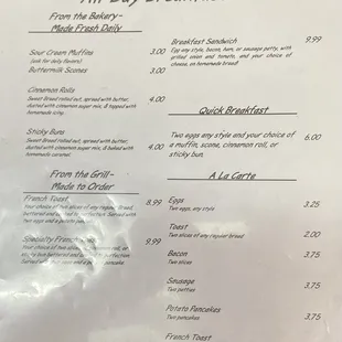 All Day Breakfast Menu. May, 2023.