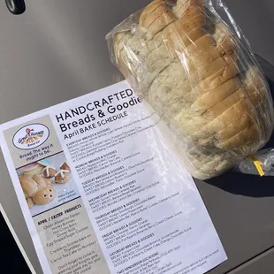 April Bake Schedule and delicious sourdough.