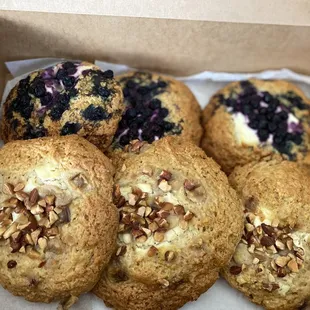 Blueberry cream cheese scones, banana almond scones ($3.90 each)  IG: @ohmyono