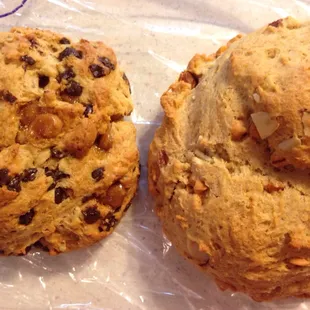 Scones!! Turtle scone on left, butterscotch almond on right.