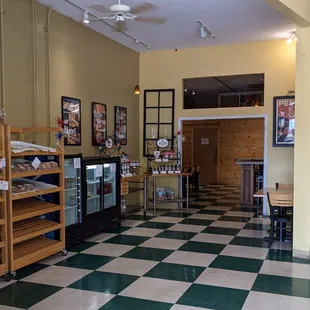 Baked goods, jams, and dog treats available for sale.