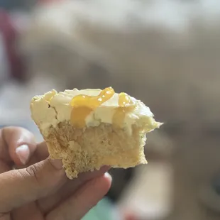 Wedge off the Santa Fe Cornbread with butter &amp; Nate's raw honey