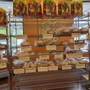 shelves of bread and pastries