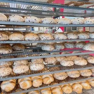 a rack of fresh baked bread
