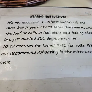 instructions for baking instructions