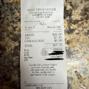 My receipt proving I ate at this restaurant