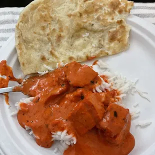 So delish! Butter chicken, rice &amp; naan