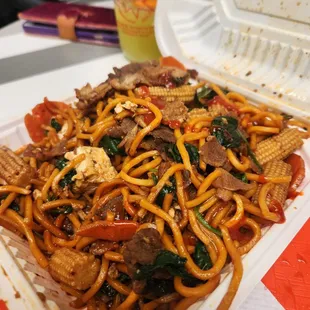 noodles and meat