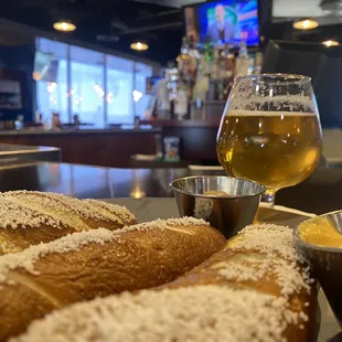 Vivacious beer with a side of twisted pretzels.