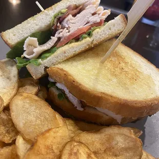 Turkey club with a side of chips