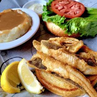 Perch Sandwich w mashed potatoes &amp; gravy