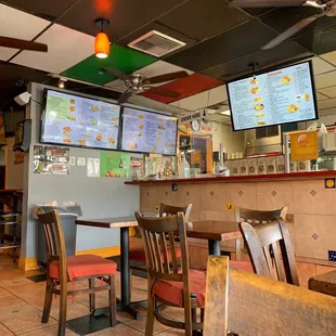 tables and chairs in a restaurant