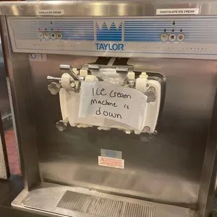 ice cream machine with sign