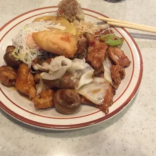 a plate of chinese food