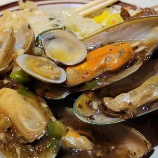 a plate of clams and shrimp