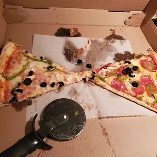 The WORKS PIZZA,  Half no meat, whole mushrooms..THIS is what happens when your on the phone when it arrives.