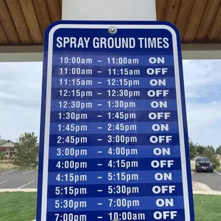 The splash pad schedule