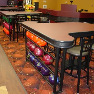 bowling tables and chairs